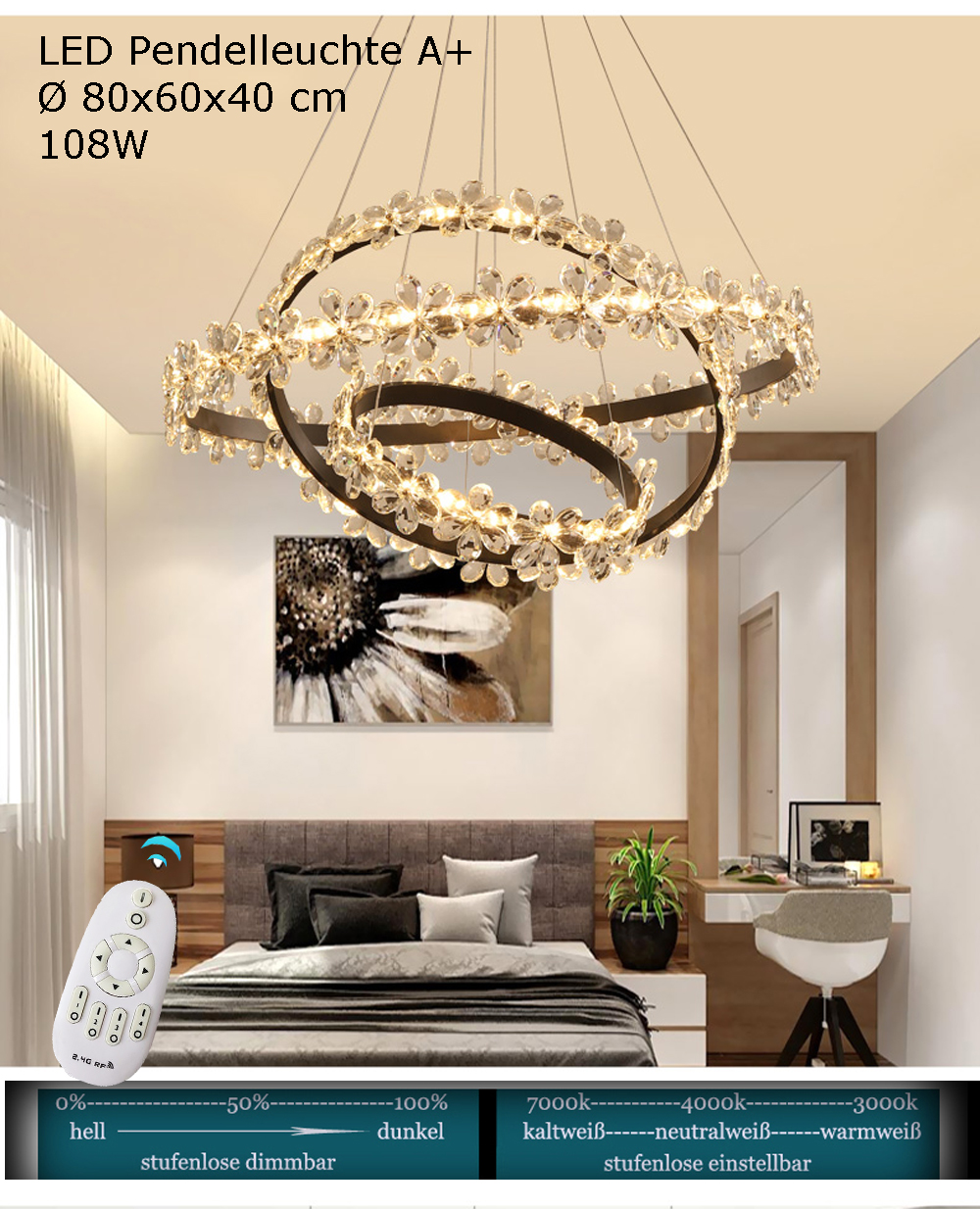 Pendelleuchte mit Fernbedienung Luxus LED | A eBay einstellbar helligkeit XW813 Neu